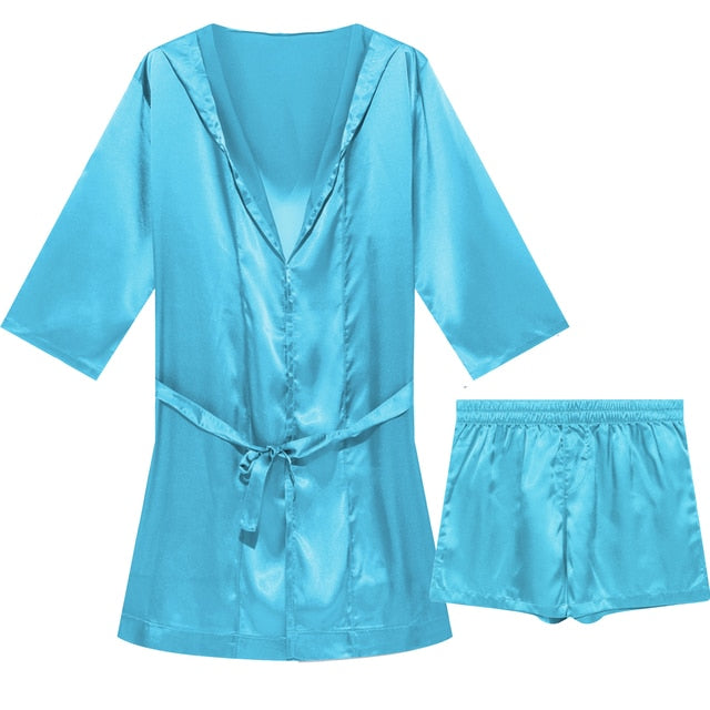 Hooded Satin Solid Pajamas Robe