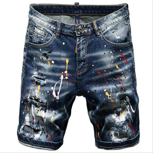 Holes And Paint Stains Decorated Denim Shorts