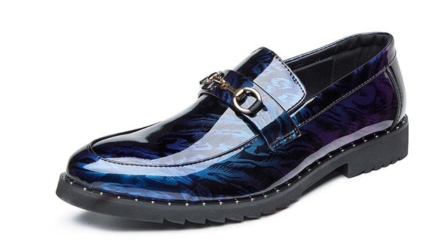 Patent Leather Thick Bottom Slip On Pointed Toe Style Men Shoes