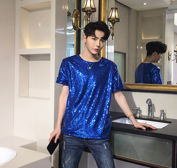 Full Metallic Sequins Men Short Sleeve T-shirt