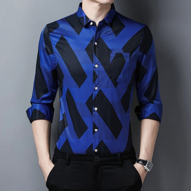 Diagonal Black Block Printed Long Sleeve Shirt