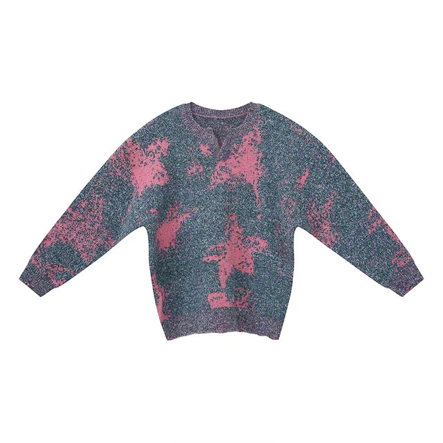 Color Block Woolen Loose Sweater