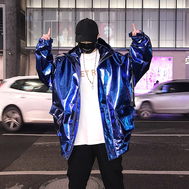 Reflective Bomber Metalic Zipper Jacket
