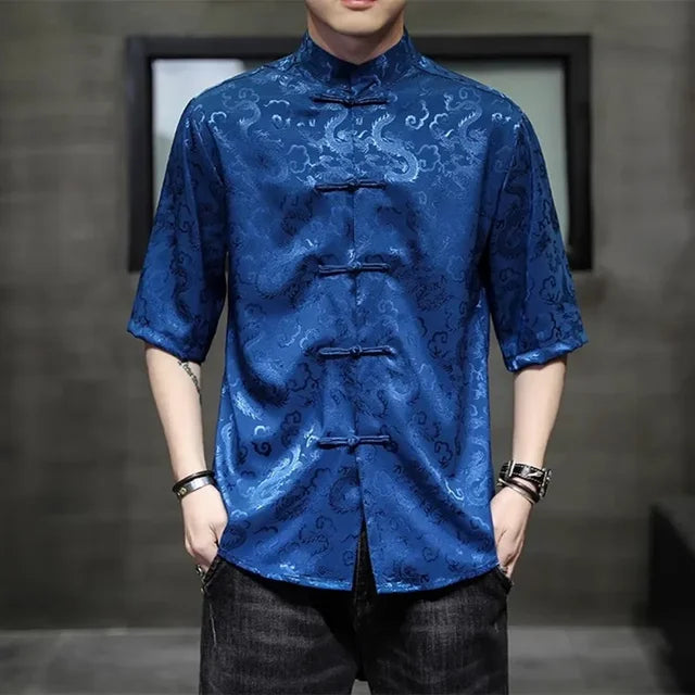 Dragon Embroidery Plus Size Chinese Style Shirt
