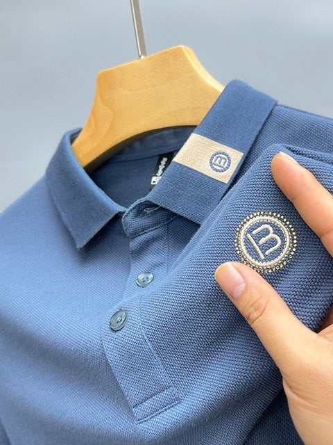 Solid 100% Cotton Letter Embroidery Polo Shirt