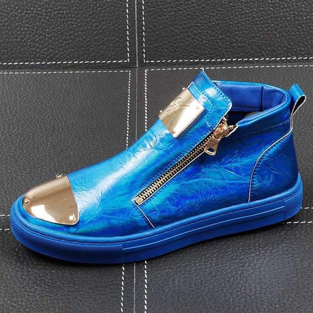 Casual Metal Decoration Double Zipper High Top Men Sneaker