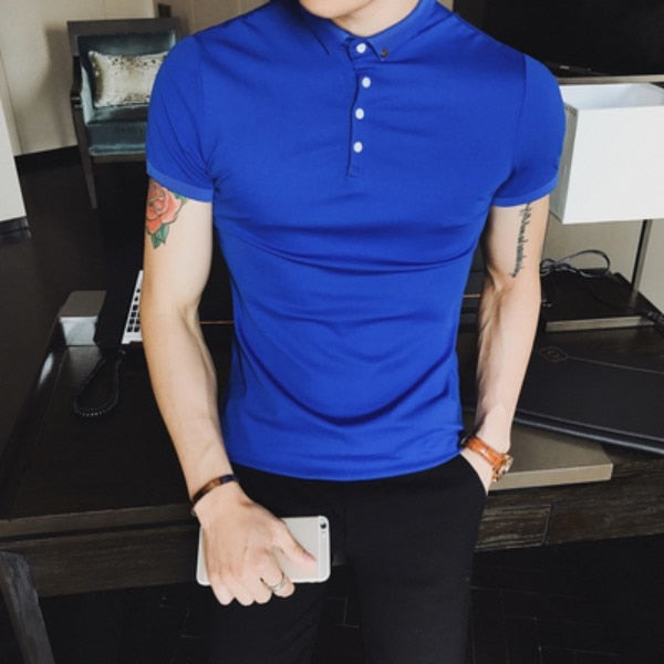 Solid Casual Slim Fit Breathable Design Men Polo Shirt