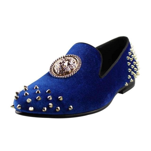 Velvet Spikes with Lion Medal Men Loafers Shoes