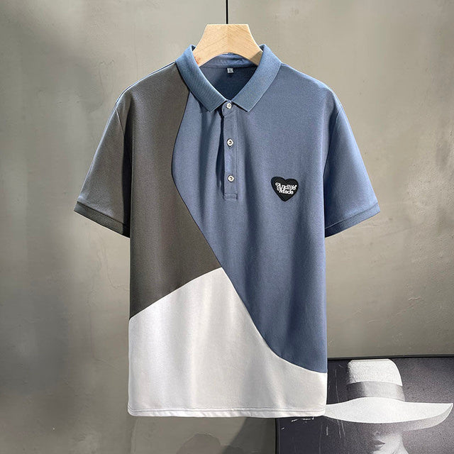 Patchwork Contrast Color Deco Polo Shirt