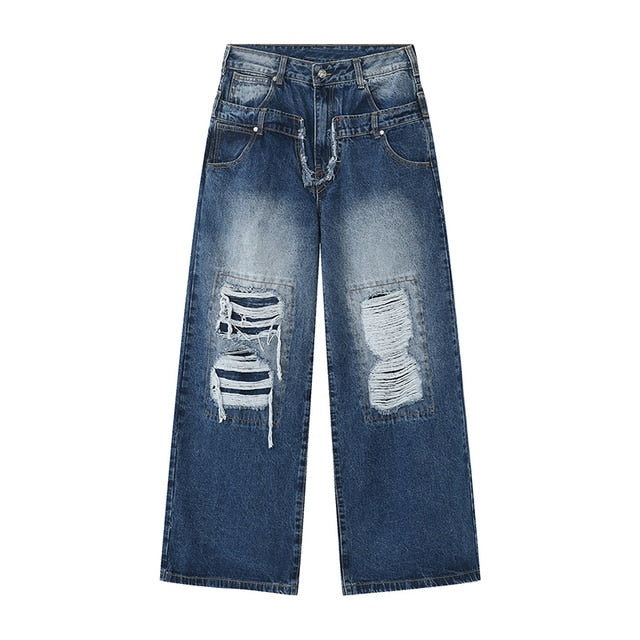 Wide Leg Patch Hole Jeans