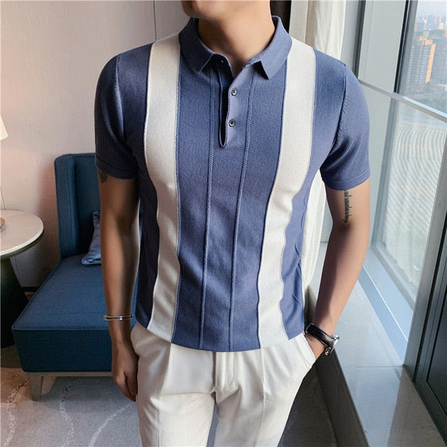 Embossed Border Striped Polo Shirt