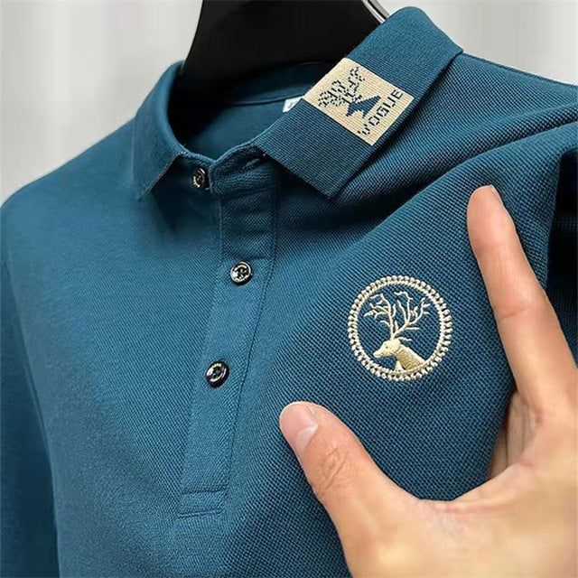 Deer Head Embroidery Lapel Polo Shirt