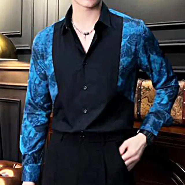 Contrast Color Stitching Print Shirt