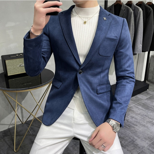 Single Button Solid Color Polyester Blazer