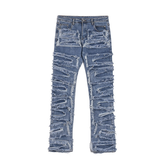 Retro Hole Ripped Patchwork Jeans