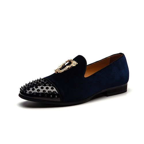 Rivets Toe with Metal Ornament Casual Slip On Style Men Loafers