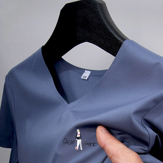 Ice Silk Solid V-Neck T-Shirt