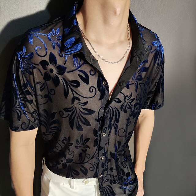 Transparent Flowers Pattern Velvet Shirt