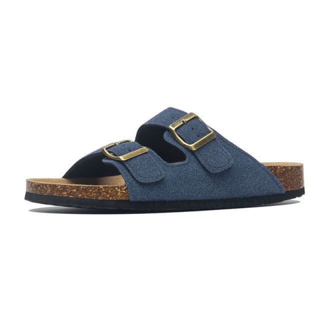 Wood Cork Suede Buckle Flip-Flops Sandals