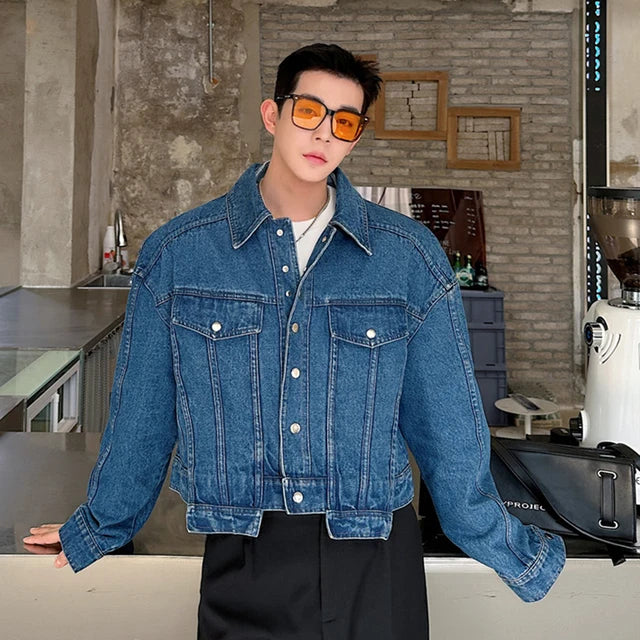 Short Solid Washed Denim Jacket