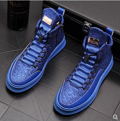 Glittering Style with Drawstring Shoelace Men High Top Sneaker