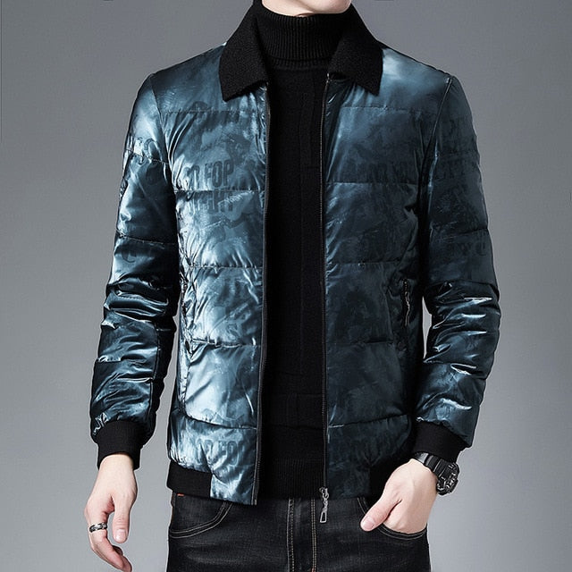 Subtle Letters Printed Down Parka Jacket