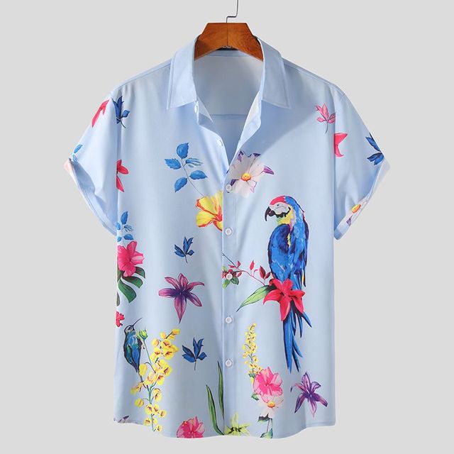Bird Soft Blue Short Sleeve Shirt