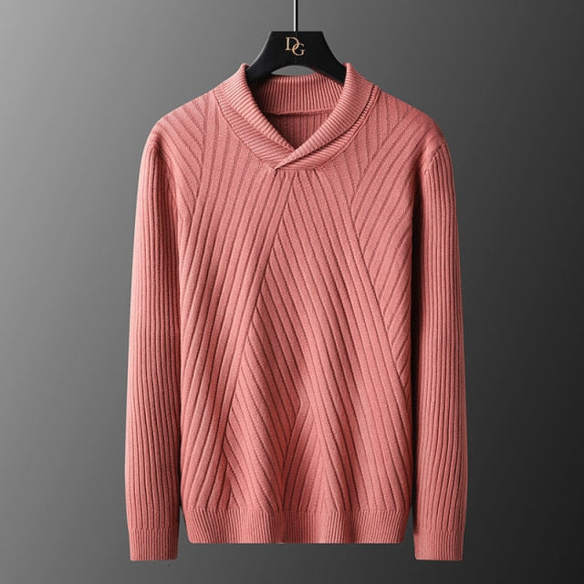 Solid Color Diagonal Knitted V-Neck Sweater