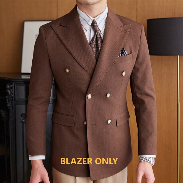 Solid Double Breasted Polyester Regular Suit