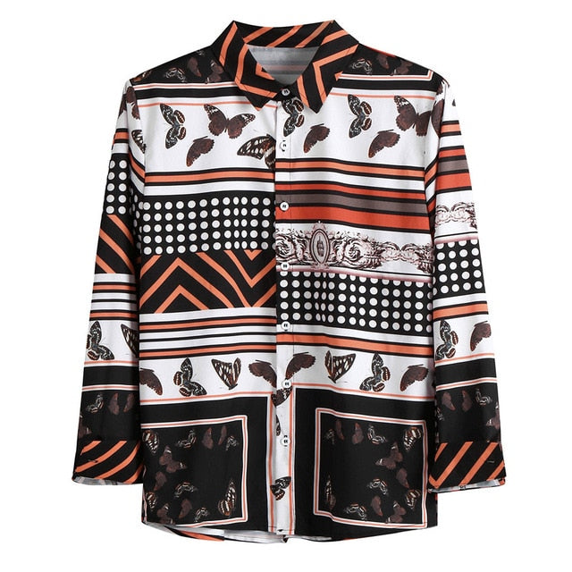 Mixed Pattern Long Sleeve Casual Print Men Shirts