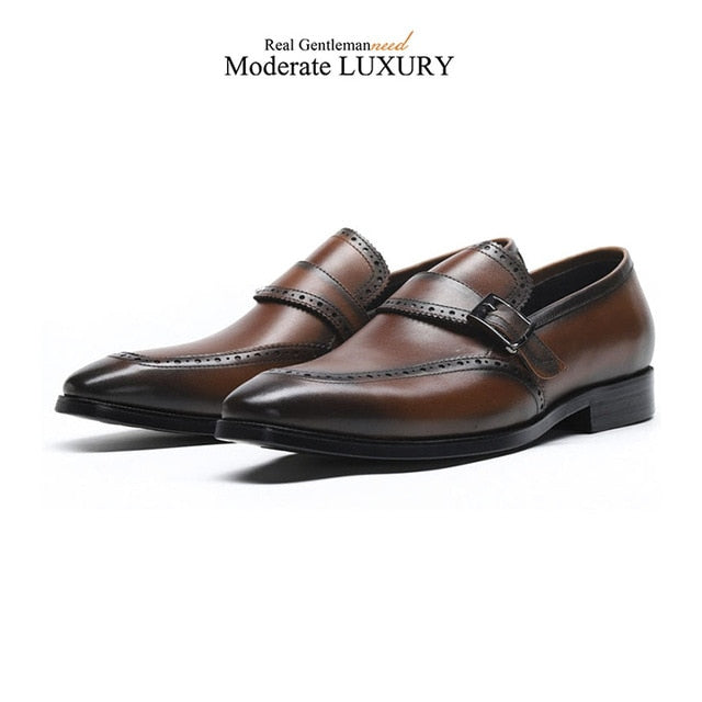 Pointed Toe with Buckle Strap Formal Business Style Men Leather Shoes