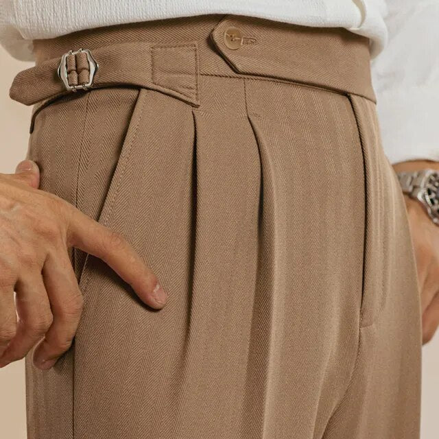 One-Button Side-Buckle Solid Trousers