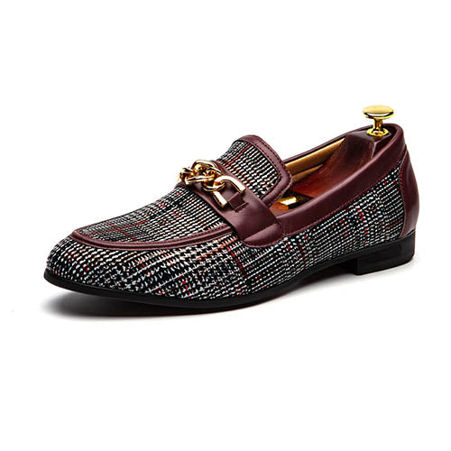 Luxury Plaid with Metal Chain Decoration Men Loafers Shoes
