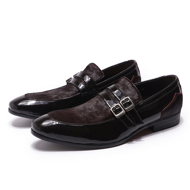 Double Buckles Patent Leather Casual Men Shoes