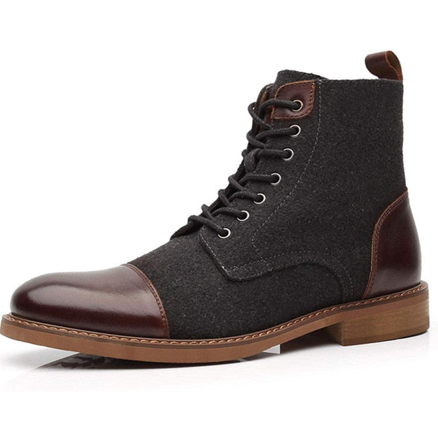 Suede Faux-Leather Ankle Balmoral Boots