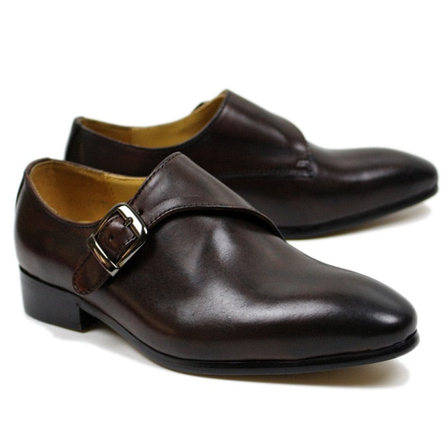 Genuine Leather Oblique Strap Formal Style Men Shoes