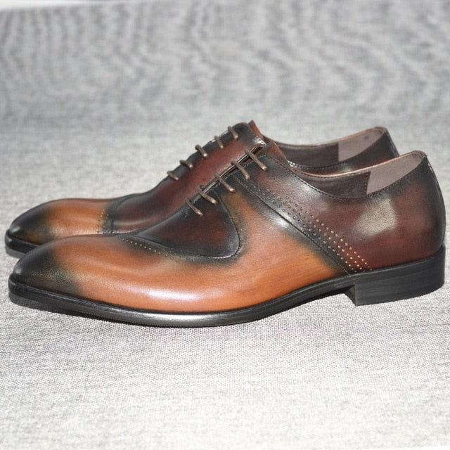 Pointed Toe Curve Design Mix Color Men Leather Shoes