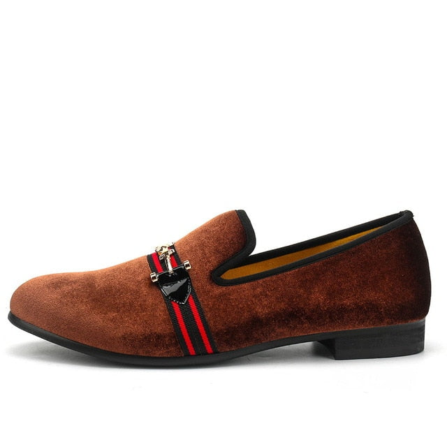 Velvet Red Stripe Men Casual Men Loafers