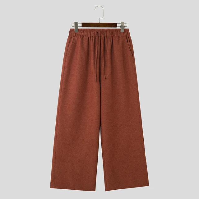 Solid Color Drawstring Straight Loose Pants