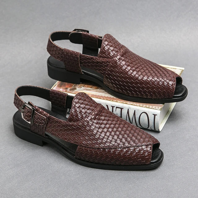 Woven Pattern PU Mules Shoes