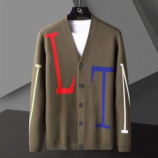 Letter Print Decorated V-Neck Sweater