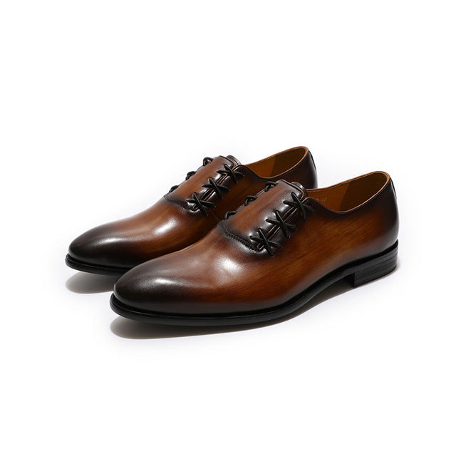Pointed Toe Genuine Leather Criss Cross Lid Lace Up Style Men Shoes