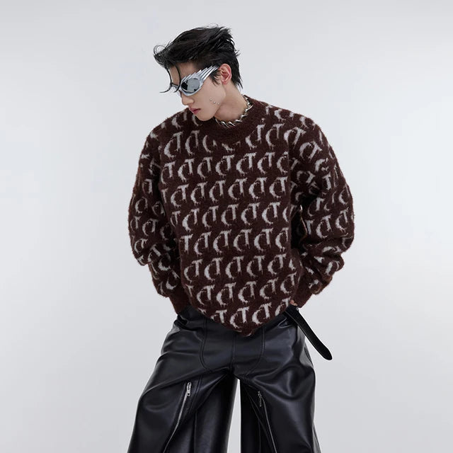 Fashion Printed Loose Knitted Sweater