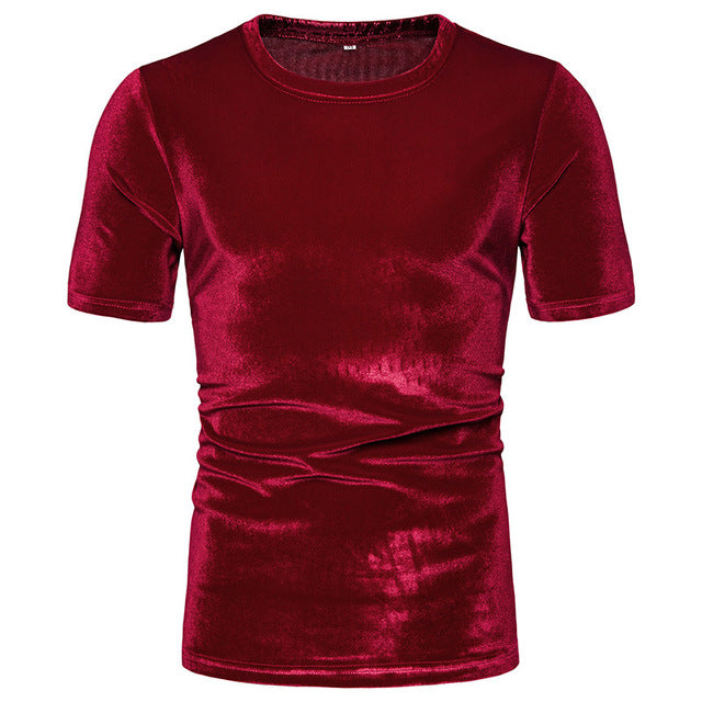 Solid Velvet Round Neck T-Shirt