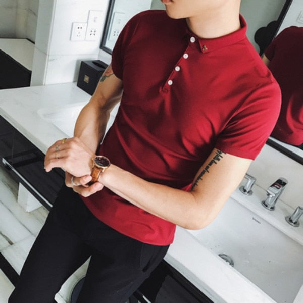 Solid Casual Slim Fit Breathable Design Men Polo Shirt