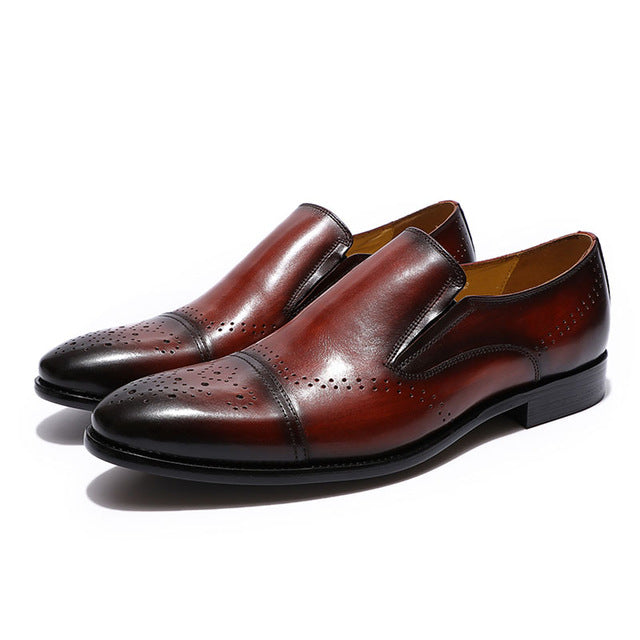 Slip On Pointed Toe Men Brogue Leather Shoe