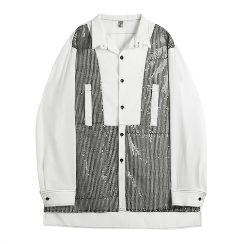 Sequined Chiffon Long Sleeve Style Men Casual Shirt