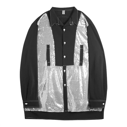 Sequined Chiffon Long Sleeve Style Men Casual Shirt