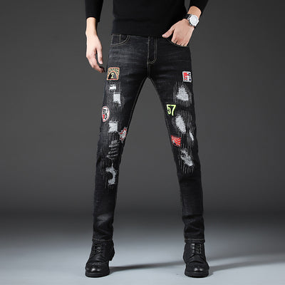 Paint Splatter Prints Men Ripped Effect Jeans