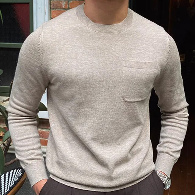 Solid O-Neck with Pocket Sweater